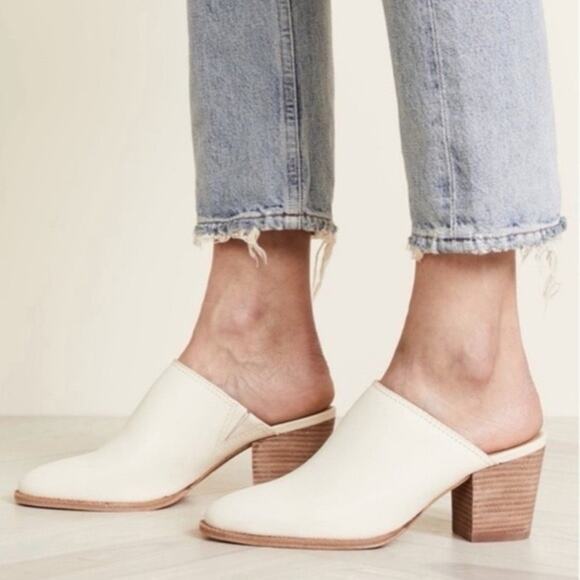 Madewell The Harper Mule Block Heel Slip On Shoes Cream White Leather Size 9 - Picture 1 of 10